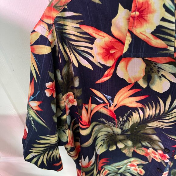 Van Heusen Shirt Men's Size Blue Orange Hawaiian Short Sleeve Button Dow  XL - Picture 5 of 6